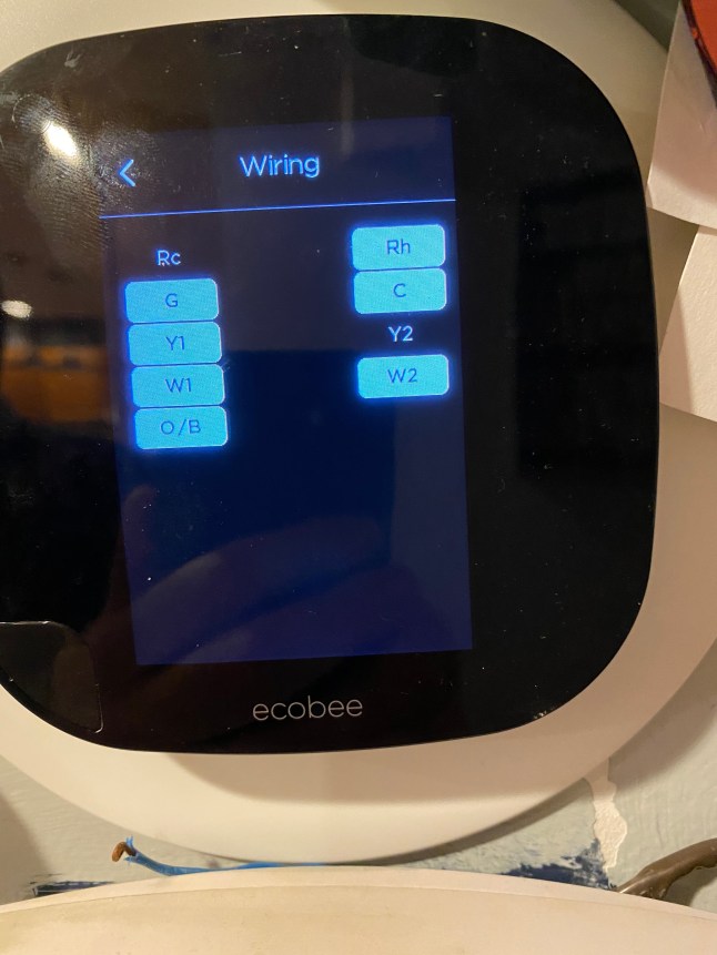 Thermostat wiring screen